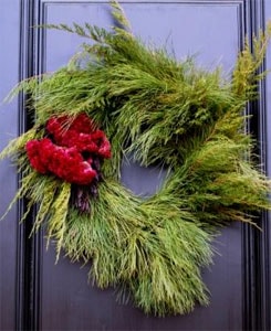 Holiday wreath with celosia and pine